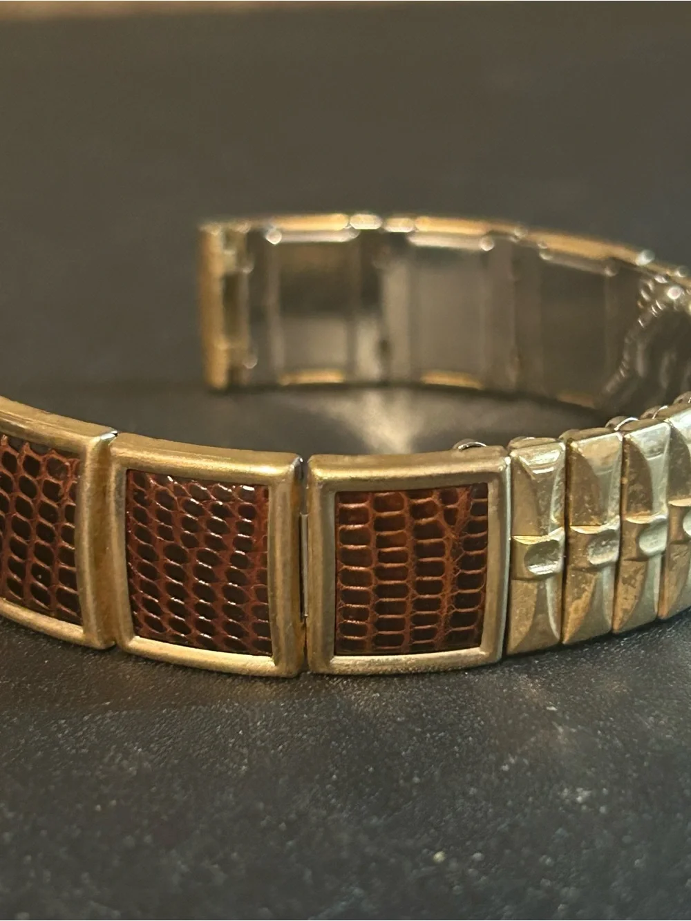 Men's Estate 40s 16mm Stone Wall 1/20 10kt Gold Filled Watch Band Lizard Leather